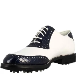 Scarpe Golf Da Donna Artigianali In Pelle Bianco E Cocco Blu