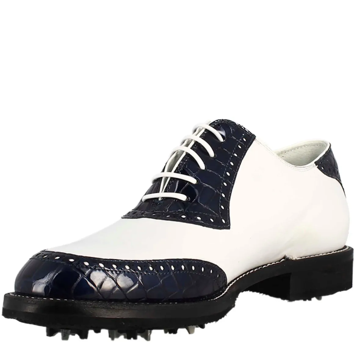Scarpe Golf Da Donna Artigianali In Pelle Bianco E Cocco Blu