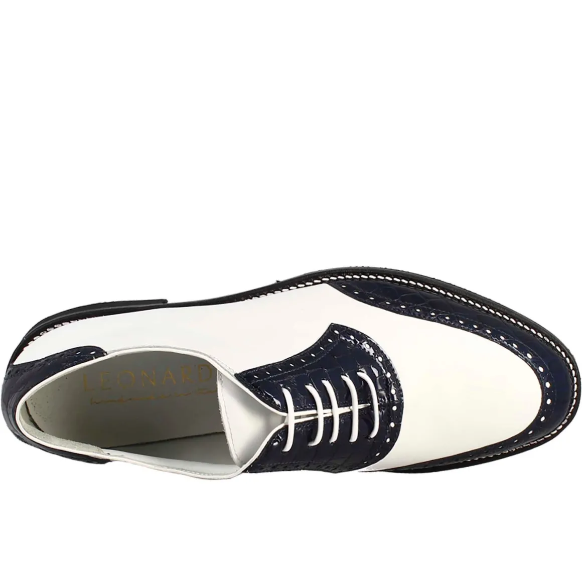Scarpe Golf Da Donna Artigianali In Pelle Bianco E Cocco Blu