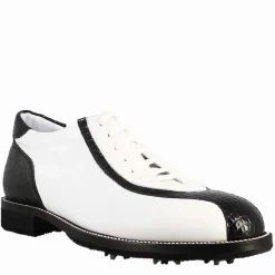 Scarpe Golf Da Donna Artigianali In Pelle Bianco E Dettagli In Cocco Nero