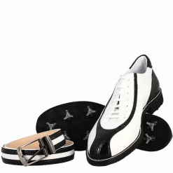 Scarpe Golf Da Donna Artigianali In Pelle Bianco E Dettagli In Cocco Nero