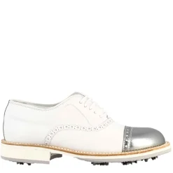 Scarpe Golf Da Uomo Artigianali In Pelle Bianco E Dettagli In Argento