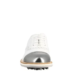 Scarpe Golf Da Uomo Artigianali In Pelle Bianco E Dettagli In Argento