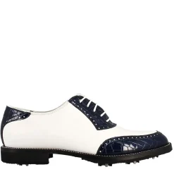 Scarpe Golf Da Uomo Artigianali In Pelle Bianco E Cocco Blu