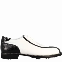 Scarpe Golf Da Uomo Artigianali In Pelle Bianco E Dettagli In Cocco Nero