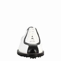 Scarpe Golf Da Uomo Artigianali In Pelle Bianco E Dettagli In Cocco Nero