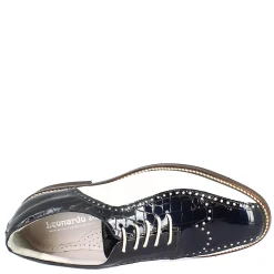Scarpe Golf Donna Artigianali In Pelle Pieno Fiore Bianco Cocco Blu