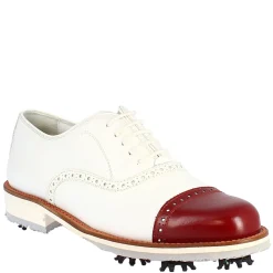 Scarpe Golf Donna Artigianali In Pelle Bianco Con Puntale Rosso