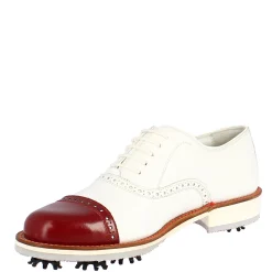 Scarpe Golf Donna Artigianali In Pelle Bianco Con Puntale Rosso