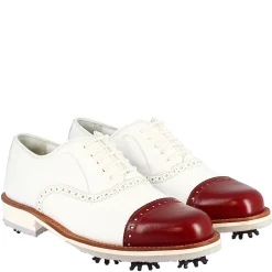 Scarpe Golf Donna Artigianali In Pelle Bianco Con Puntale Rosso