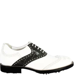 Scarpe Golf Donna Artigianali In Pelle Pieno Fiore Bianco Nero