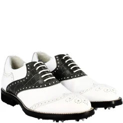 Scarpe Golf Donna Artigianali In Pelle Pieno Fiore Bianco Nero