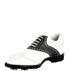 Scarpe Golf Donna Artigianali In Pelle Pieno Fiore Bianco Nero