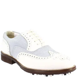 Scarpe Golf Donna Estive Fatte A Mano In Pelle Bianca E Tessuto
