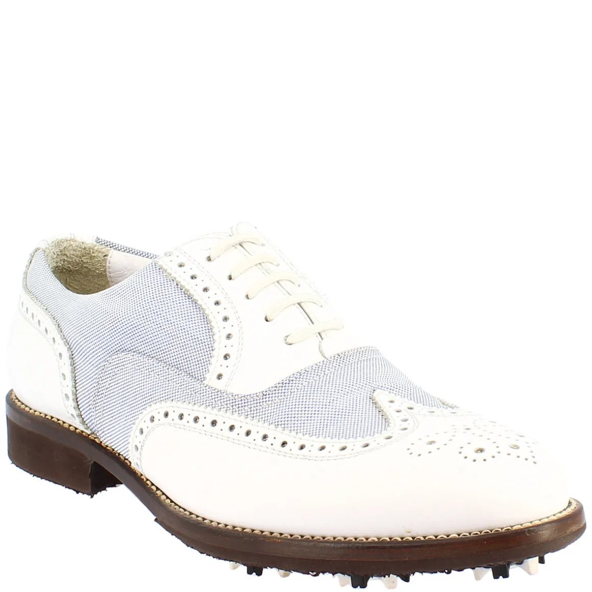 Scarpe Golf Donna Estive Fatte A Mano In Pelle Bianca E Tessuto
