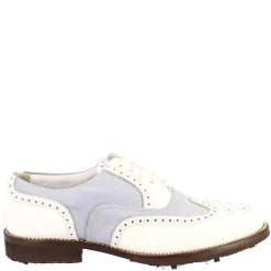Scarpe Golf Donna Estive Fatte A Mano In Pelle Bianca E Tessuto