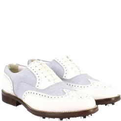 Scarpe Golf Donna Estive Fatte A Mano In Pelle Bianca E Tessuto