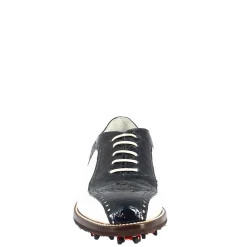 Scarpe Golf Uomo Artigianali In Pelle Pieno Fiore Bianco Cocco Blu