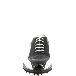 Scarpe Golf Uomo Artigianali In Pelle Pieno Fiore Bianco Cocco Nero