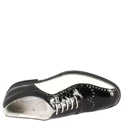 Scarpe Golf Uomo Artigianali In Pelle Pieno Fiore Bianco Cocco Nero