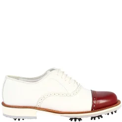 Scarpe Golf Uomo Artigianali In Pelle Bianco Con Puntale Rosso