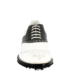 Scarpe Golf Uomo Artigianali In Pelle Pieno Fiore Bianco Nero