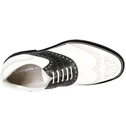 Scarpe Golf Uomo Artigianali In Pelle Pieno Fiore Bianco Nero