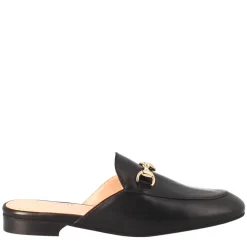 Scarpe Mules Con Morsetto Da Donna Artigianali In Pelle Color Nero.