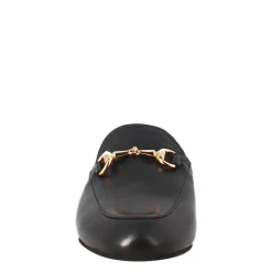 Scarpe Mules Con Morsetto Da Donna Artigianali In Pelle Color Nero.