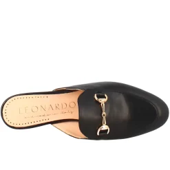 Scarpe Mules Con Morsetto Da Donna Artigianali In Pelle Color Nero.
