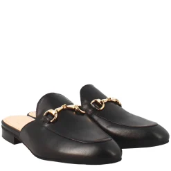 Scarpe Mules Con Morsetto Da Donna Artigianali In Pelle Color Nero.