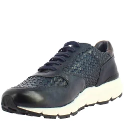 Sneaker Blu Elegante Da Uomo In Pelle Intrecciata