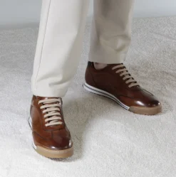 Sneaker Casual Da Uomo In Pelle Colore Marrone Chiaro