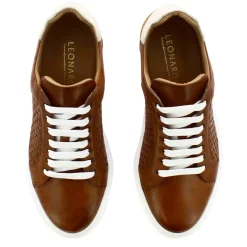 Sneaker Casual Da Uomo In Pelle Intrecciata Colore Marrone