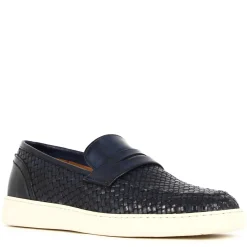 Sneaker Da Uomo Fatta A Mano In Pelle Intrecciata Colore Blu