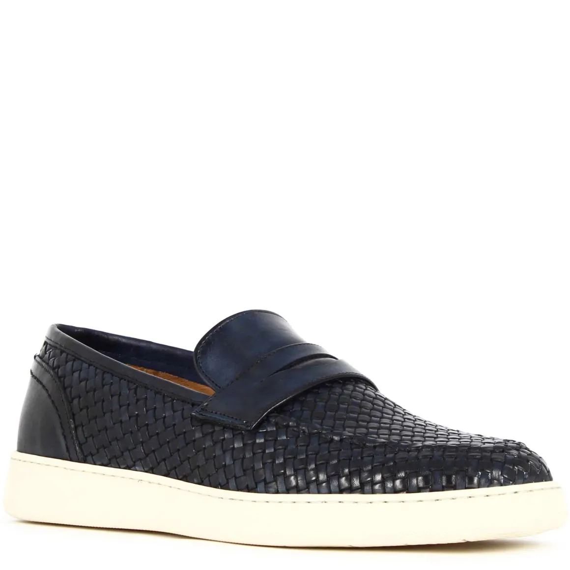 Sneaker Da Uomo Fatta A Mano In Pelle Intrecciata Colore Blu