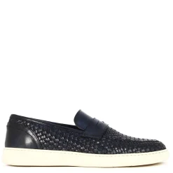 Sneaker Da Uomo Fatta A Mano In Pelle Intrecciata Colore Blu