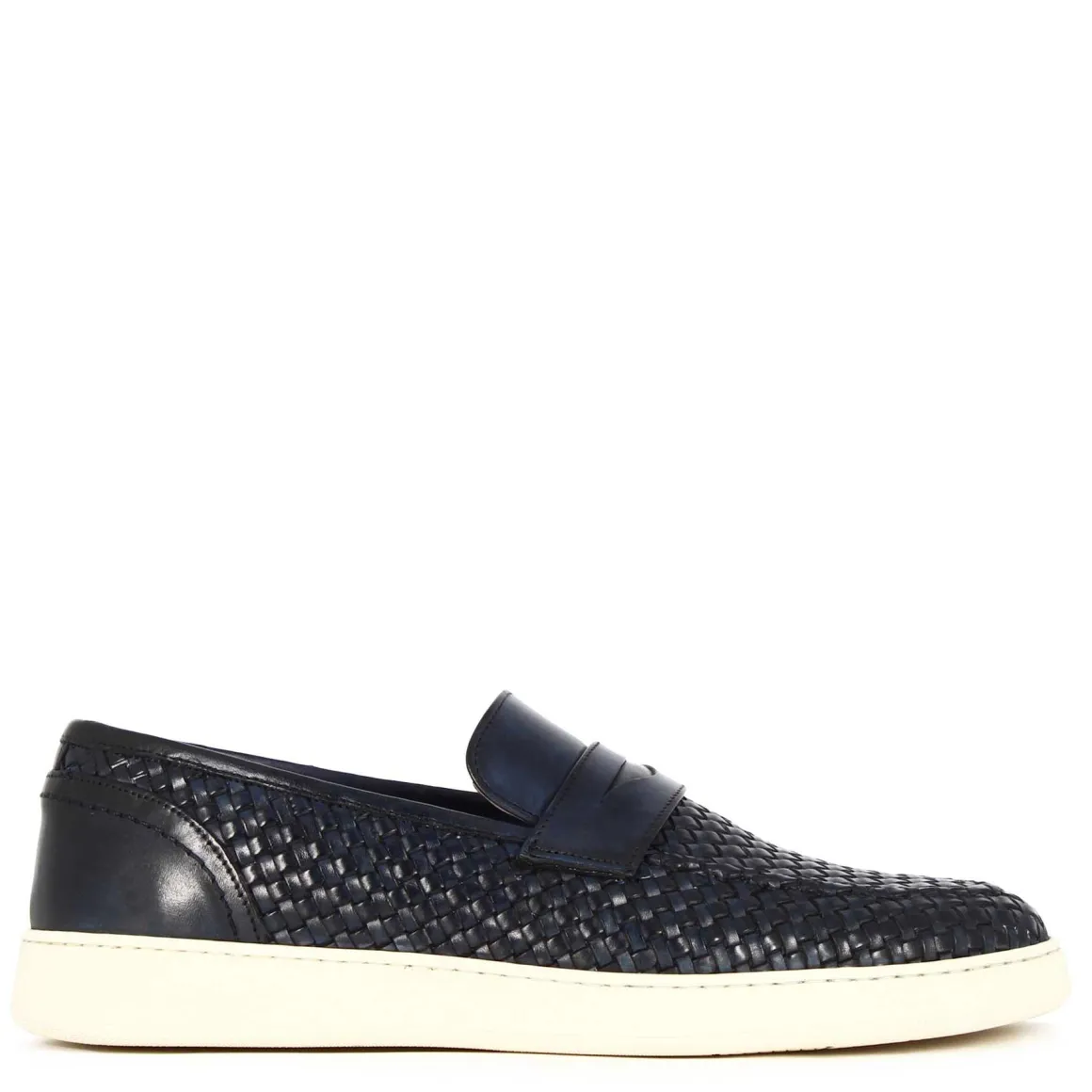 Sneaker Da Uomo Fatta A Mano In Pelle Intrecciata Colore Blu