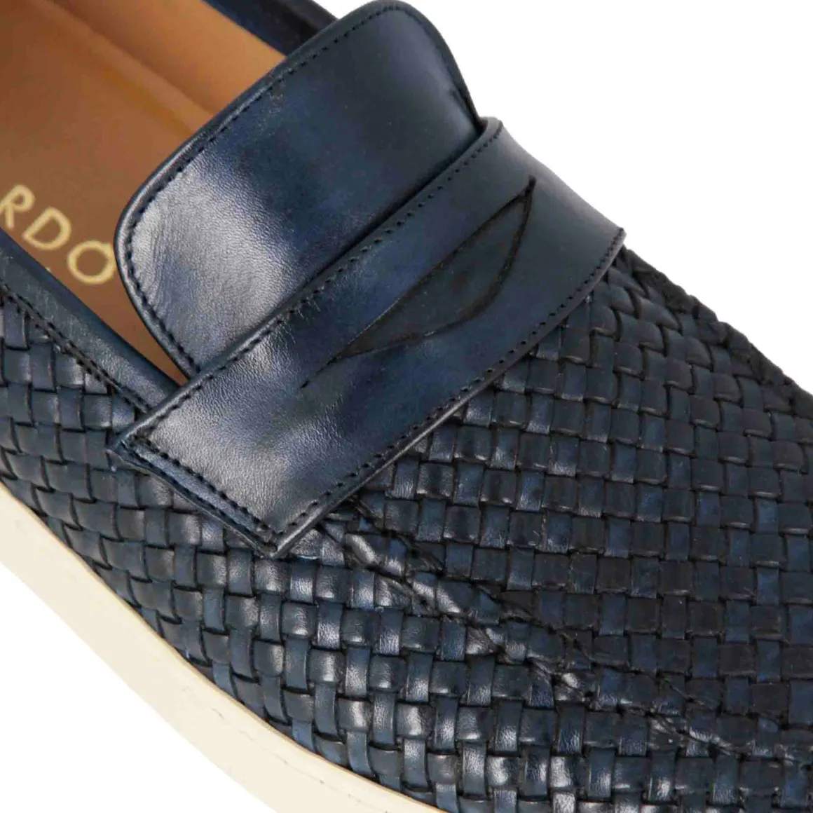 Sneaker Da Uomo Fatta A Mano In Pelle Intrecciata Colore Blu