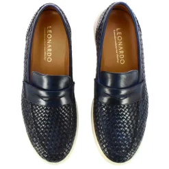 Sneaker Da Uomo Fatta A Mano In Pelle Intrecciata Colore Blu