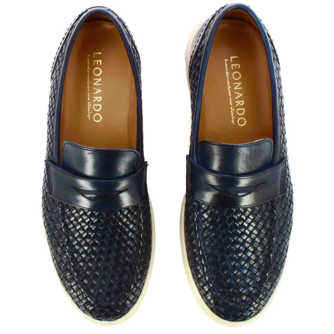 Sneaker Da Uomo Fatta A Mano In Pelle Intrecciata Colore Blu