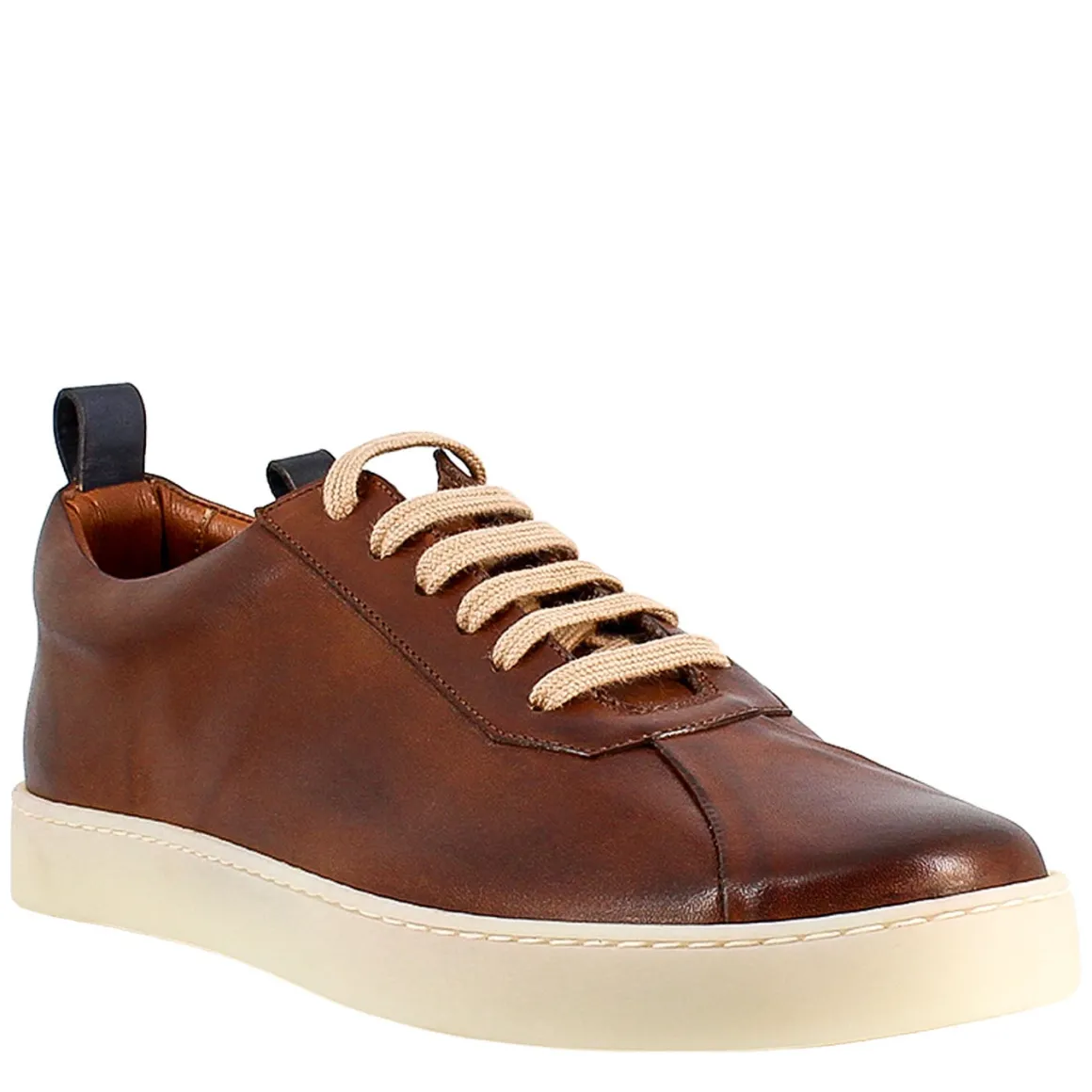 Sneaker Marrone E Blu Elegante Da Uomo In Pelle Liscia