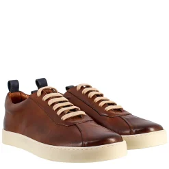 Sneaker Marrone E Blu Elegante Da Uomo In Pelle Liscia