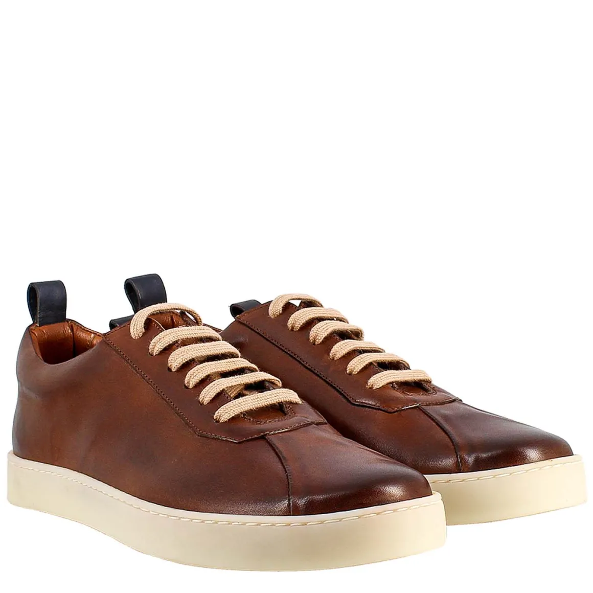 Sneaker Marrone E Blu Elegante Da Uomo In Pelle Liscia