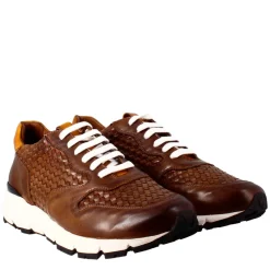 Sneaker Marrone Scuro Elegante Da Uomo In Pelle Intrecciata
