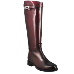 Stivale Al Ginocchio Da Donna Liscio Con Tacco Basso In Pelle Colore Bordeaux
