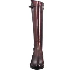 Stivale Al Ginocchio Da Donna Liscio Con Tacco Basso In Pelle Colore Bordeaux