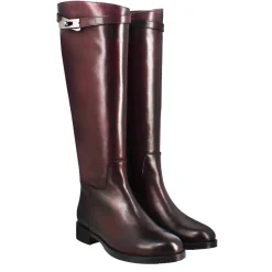 Stivale Al Ginocchio Da Donna Liscio Con Tacco Basso In Pelle Colore Bordeaux