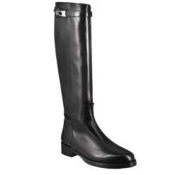 Stivale Al Ginocchio Da Donna Liscio Con Tacco Basso In Pelle Colore Nero