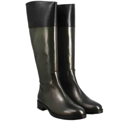 Stivale Al Ginocchio Da Donna Liscio Con Tacco Basso In Pelle Verde E Nero